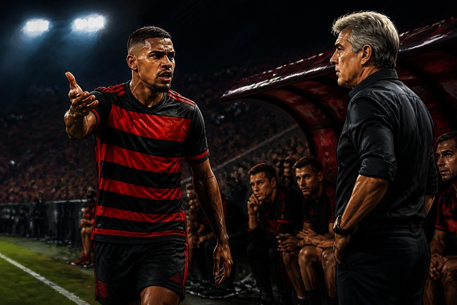 Samuel Lino reclama com Jardineiro após saída de campo no Flamengo